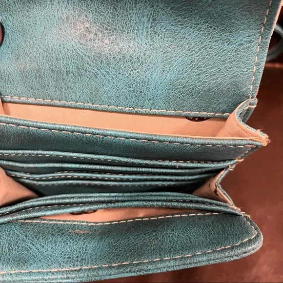 Crossbody purse turquoise/white/taupe - Picture 4 of 6